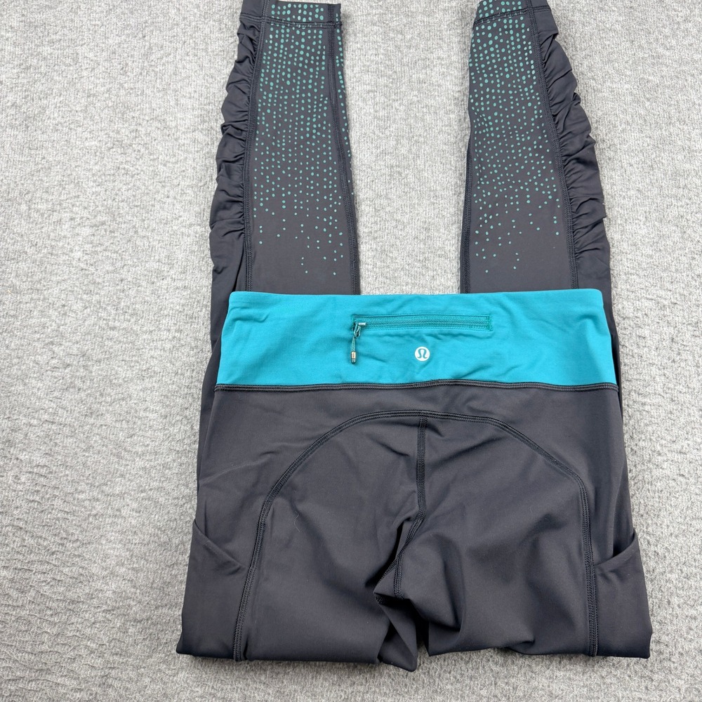 Lululemon Stuff II 28"‎ Teal Ruched Reflective Women's Size 6 Running Leggings
